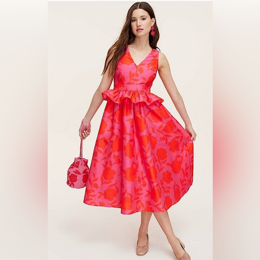Kate Spade Vibrant Pink and Red Midi Dress